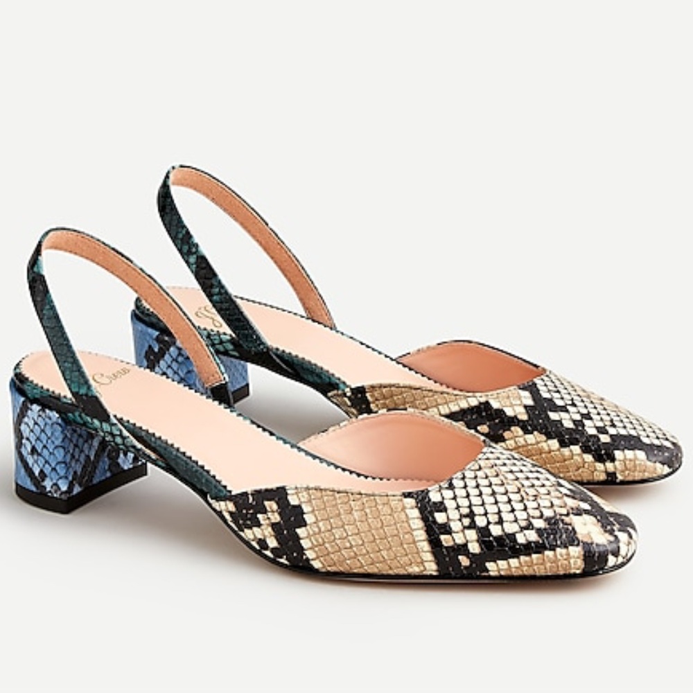 J Crew Kate Snake Embossed Leather Slingback Pumps